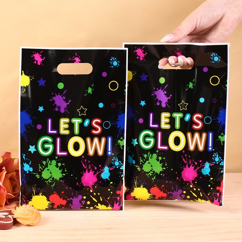 

10/20/50pcs Neon Theme Party Gift Bags, Neon Let's Glow in Dark Plastic Gift Treat Bags for Birthday Party Decorations Supplies