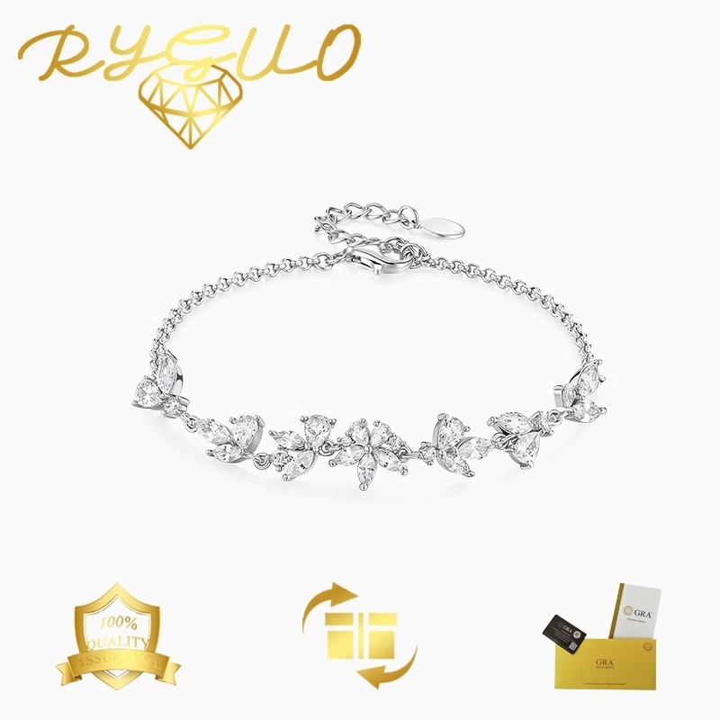 RYGUO Gelang Berlian Moissanite Untuk Wanita Dalam Platinum