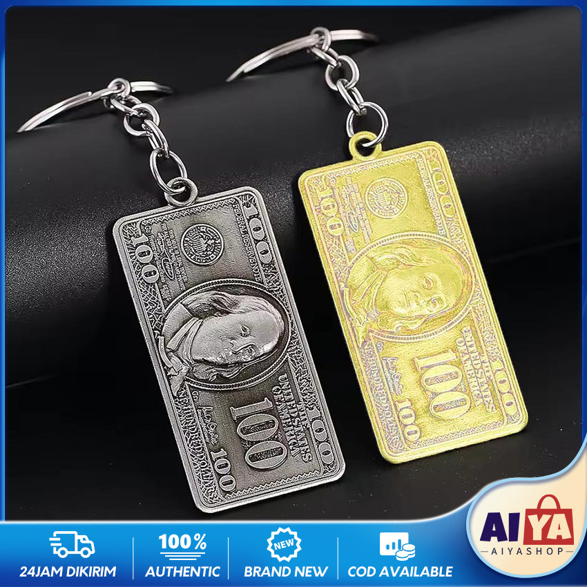 Gantungan Kunci Logam Dollar Keychain Couple Aesthetic Model Dollar Uang Kertas