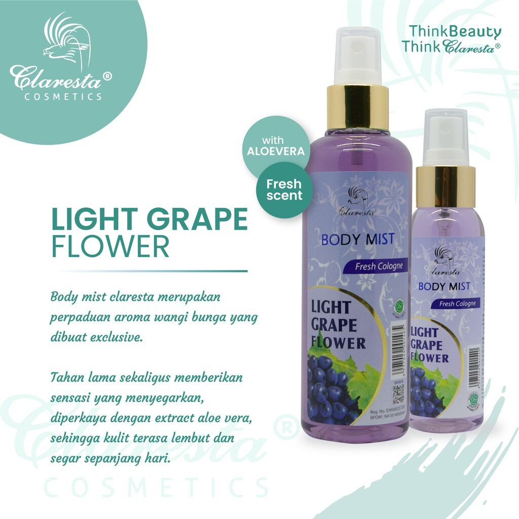 Claresta Body Mist Light Grape Flower Fresh Cologne Parfum Pria Wanita Awet Tahan Hingga 18 Jam