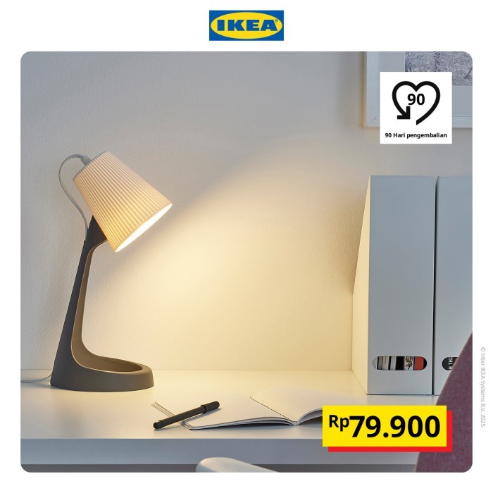 IKEA SVALLET Lampu Meja Kerja Warna Abu-Abu/Putih