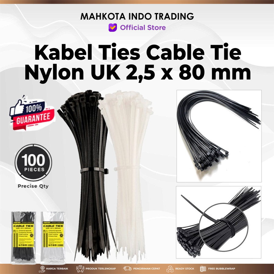 

Nylon Cable Tie / Kabel Tis 2.5x80mm Cable Ties Tie Nilon Kabel Ties Putih 2,5 x 80 mm Serbaguna Kuat isi 100pcs