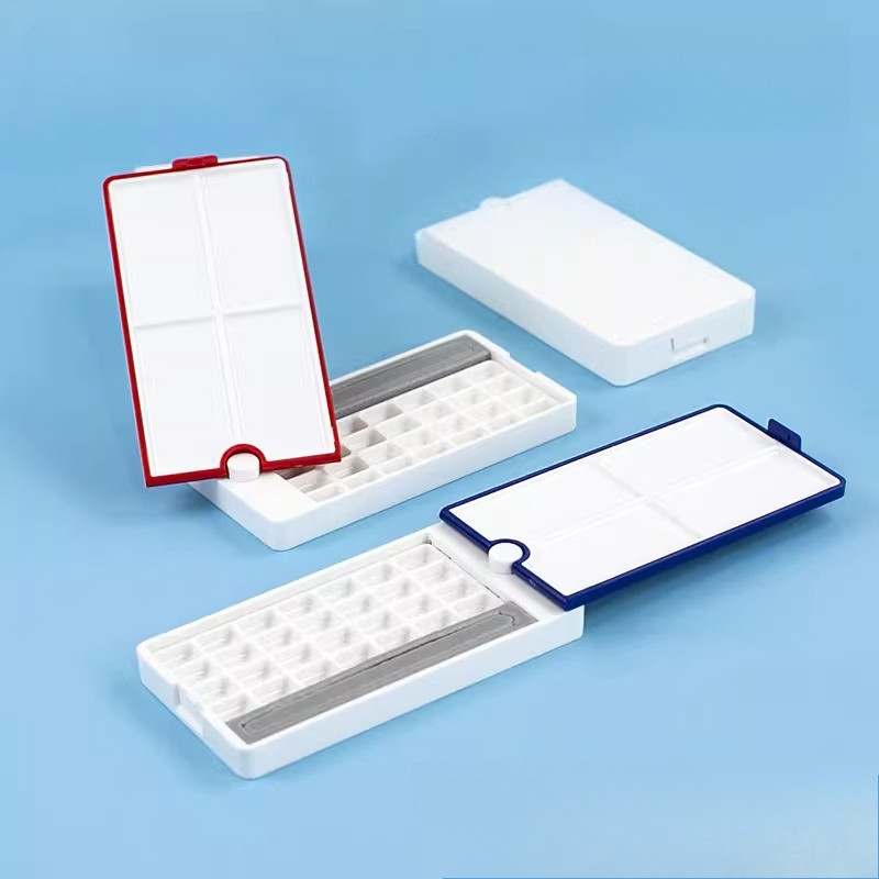 

Portable Watercolor Palette Rotatable 360 Degree Solid Watercolor Storage Box 28 Grids Plastic Box for Student, Artist Supplies