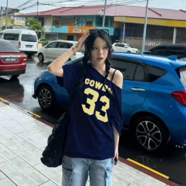 USYSHOP cowboys 33 offshoulder shirt asymmetrical shirt y2k ahs acubi streetwear style