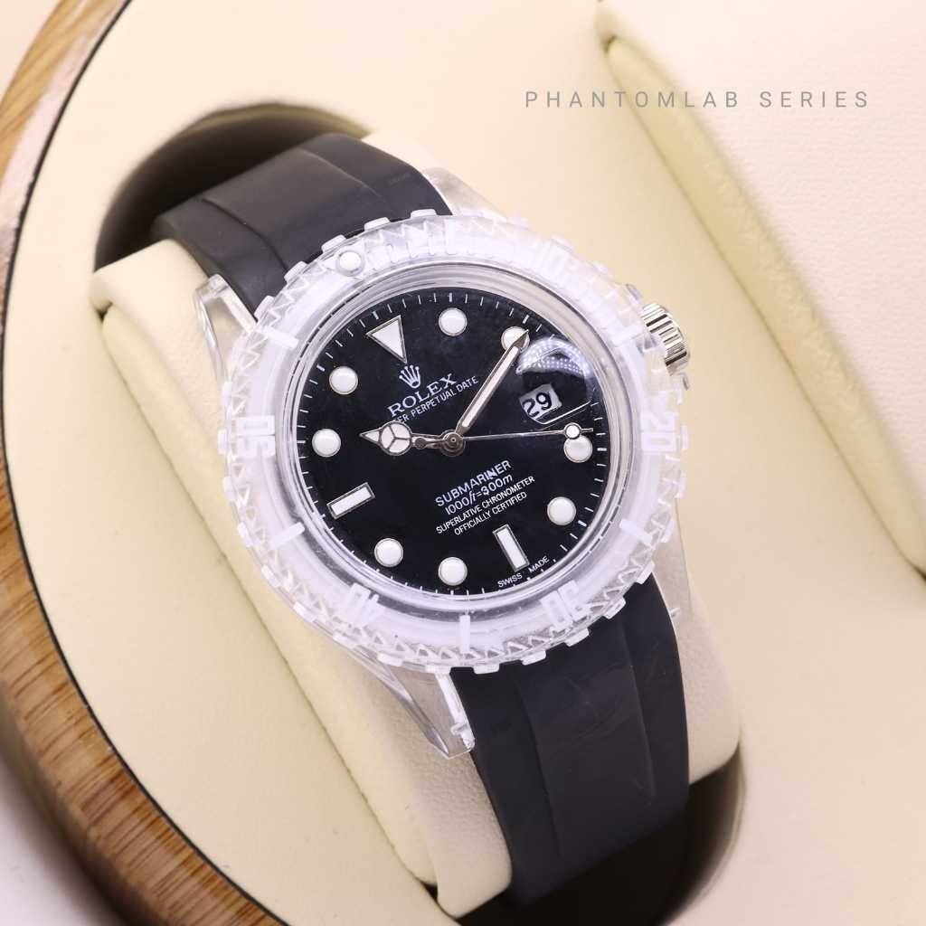 Jam tanga  Wanita/Jam tangan cewek Rolex Tali Rubber Body Bulat Transparan Tanggal Aktif