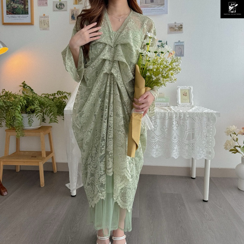KANON - Layla Kaftan Lace Dress - Dress set pesta model kaftan lebaran motif brukat