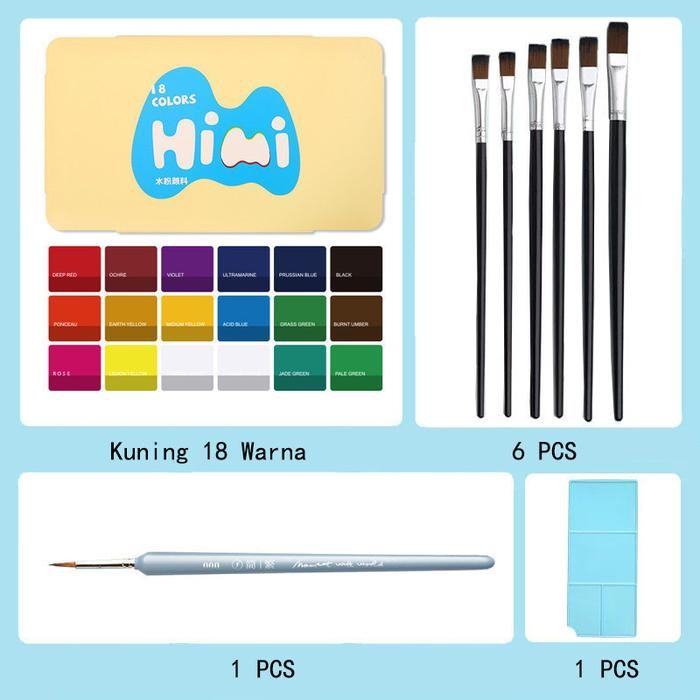 

Set Cat Guas HIMI 30ml 18/24 Warna Cangkir Jelly Guas Tidak Beracun Cat Cat Air - A(18 Warna + 8PCS)