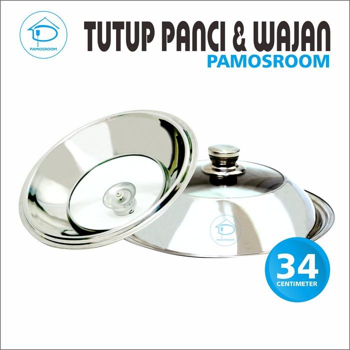 Pamosroom Tutup Wajan Kuali Panci 34 Cm Tutup Wok Pan Enamel Stainless Dengan Kaca 34cm - Tutup Waja