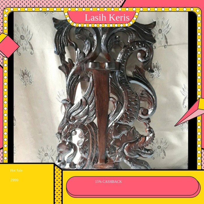 Jual Blawong keris model ukiran naga merak lobang1 kayu jati Limited KRS18