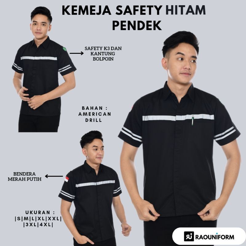 KEMEJA SAFETY PENDEK Atasan wearpack tangan pendek/kemeja safety bisa tambah bordir/baju karyawan ta