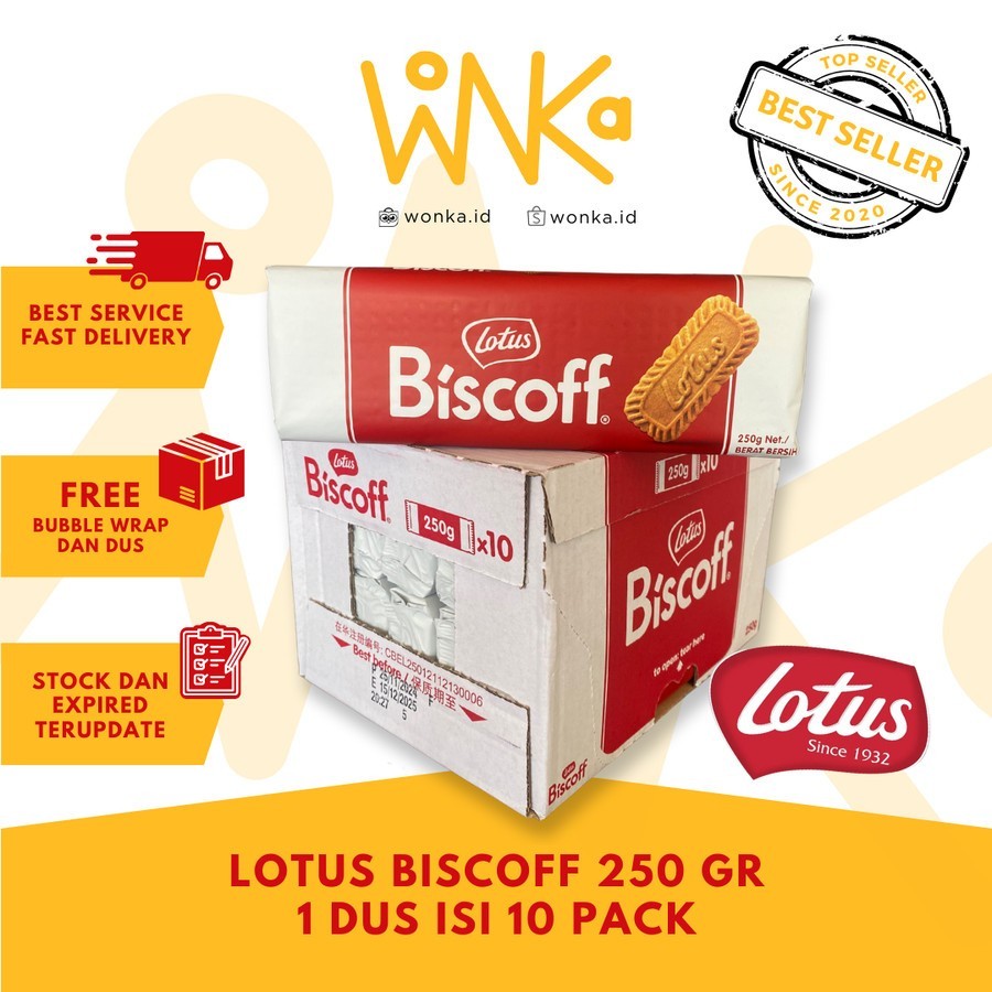 

Lotus Biscoff 250gr - Biskuit Speculoos Caramel Cookies Cinnamon 1 Dus Isi 10 Pack