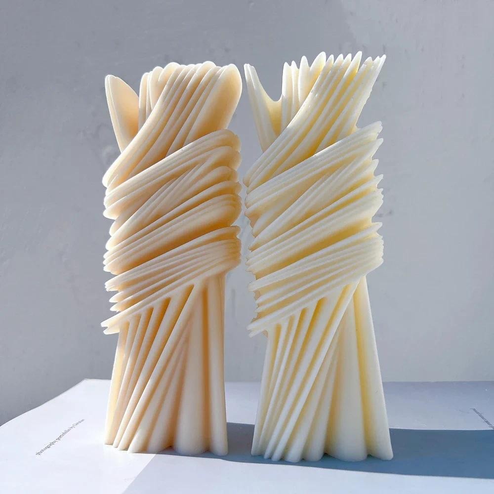 

Decorative Striped Soy Wax Mold Geometric Pillar Candle Mold Abstract Silicone Mould
