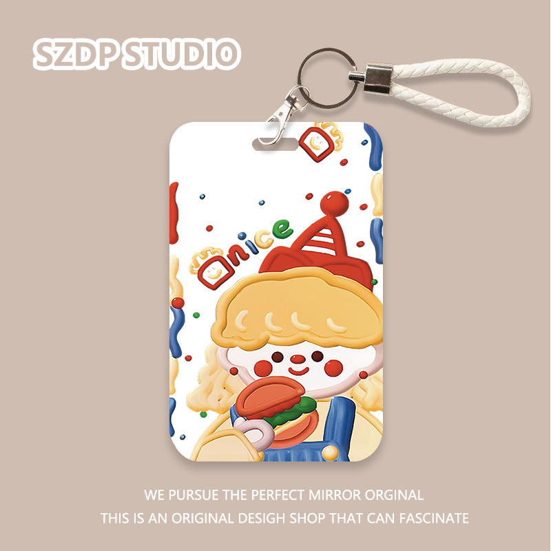 

ID CARD Penutup pelindung kartu bank gantungan kunci pola gadis burger lucu kartun Korea penutup pelindung kartu bus penutup pelindung kartu ID