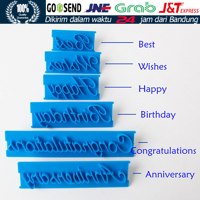 6 Pcs Cetakan Embosser Happy Birthday Dan Ucapan Selamat / Stamp Kue Fondant & Clay / Alat Dekorasi 