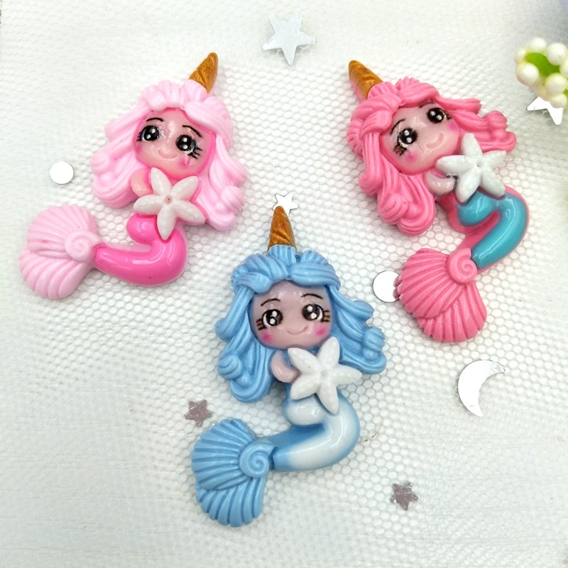 

10Pcs/Lot New Kawaii Flatback Resin Unicorn Mermaid Princess Cabochons Accessories Simulated Polymer Clay Cartoon Girls