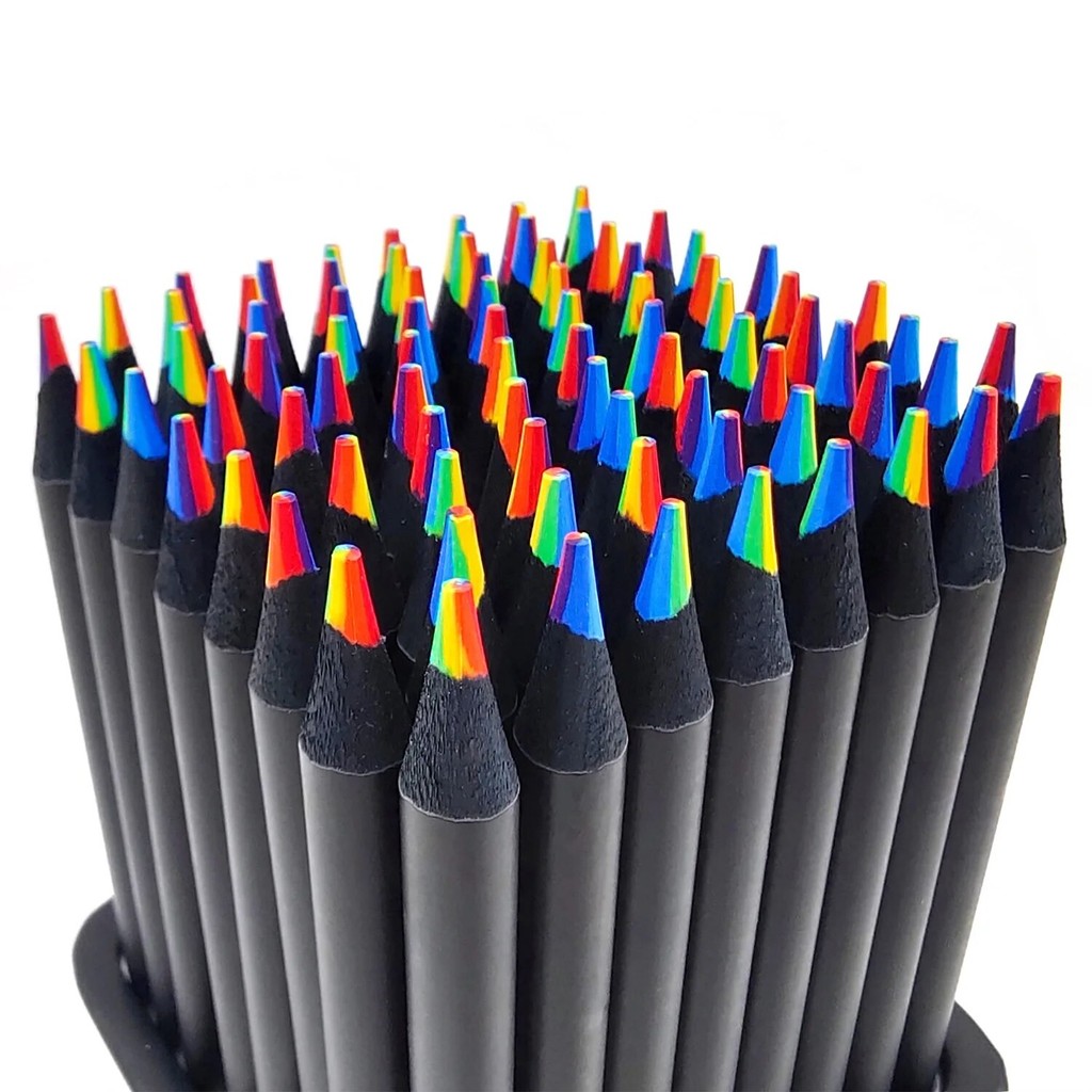 

10 Pcs Colored Black Wood Pencils, 7 in 1 Rainbow Drawing Pencil. for Sketching, Doodling, Coloring, Painting