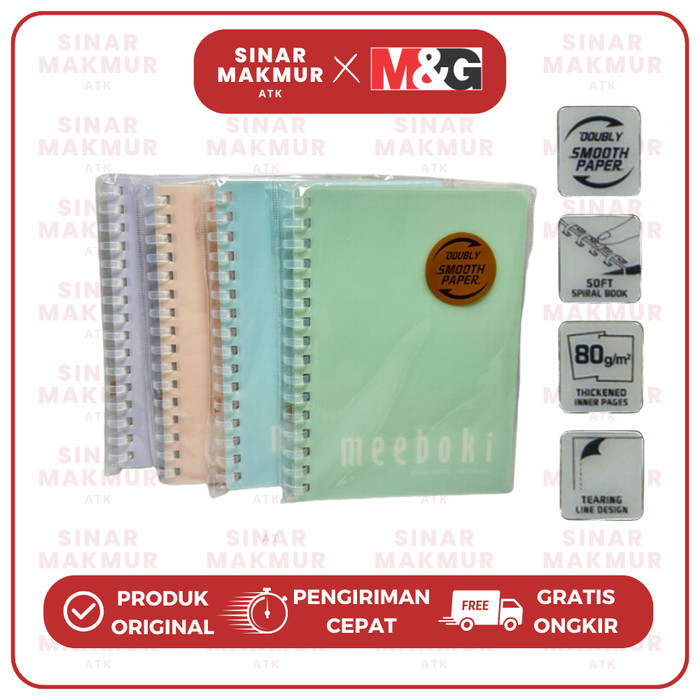 

Meeboki Spiral Notebook/Buku Catatan Jilid Spiral A6 Motif Grid/Kotak 60 Lembar M&G APNDD011 (Pcs)