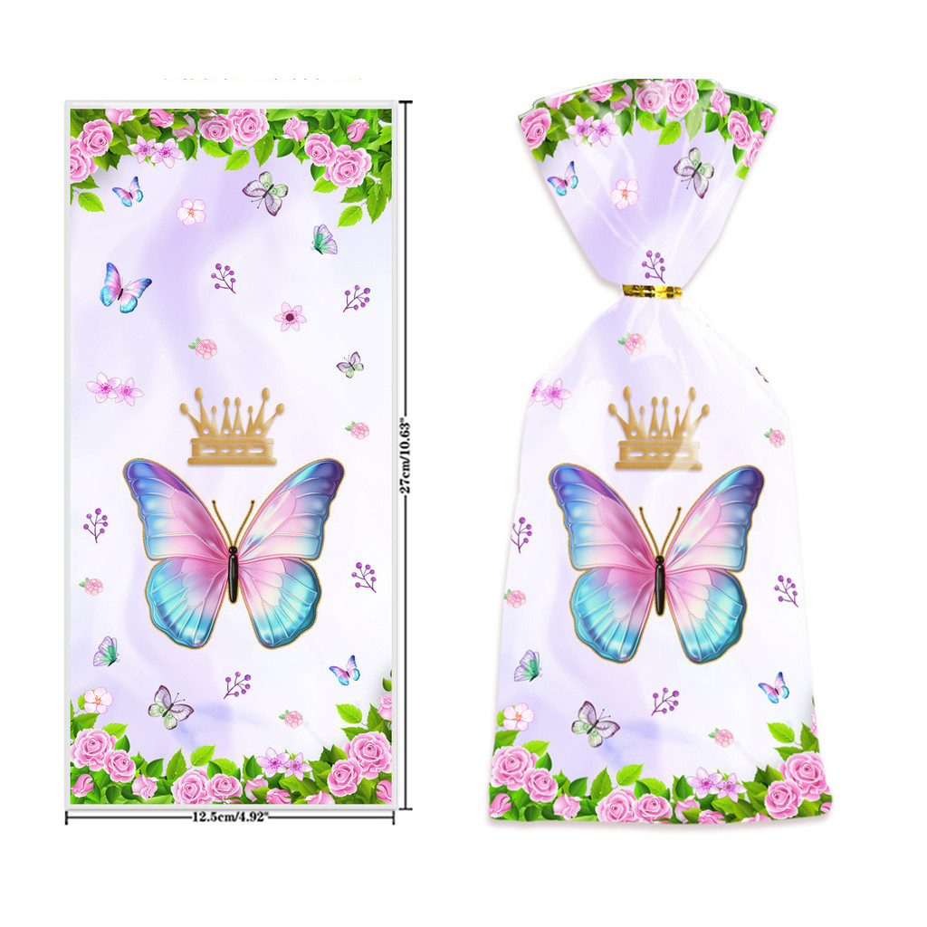 

50 PC PLASTIK KEMASAN BINGKISAN KUE COOKIES SNACK HAMPERS PESTA ULANG TAHUN ANAK MOTIF KUPU KUPU BUTTERFLY KUPUKUPU CROWN
