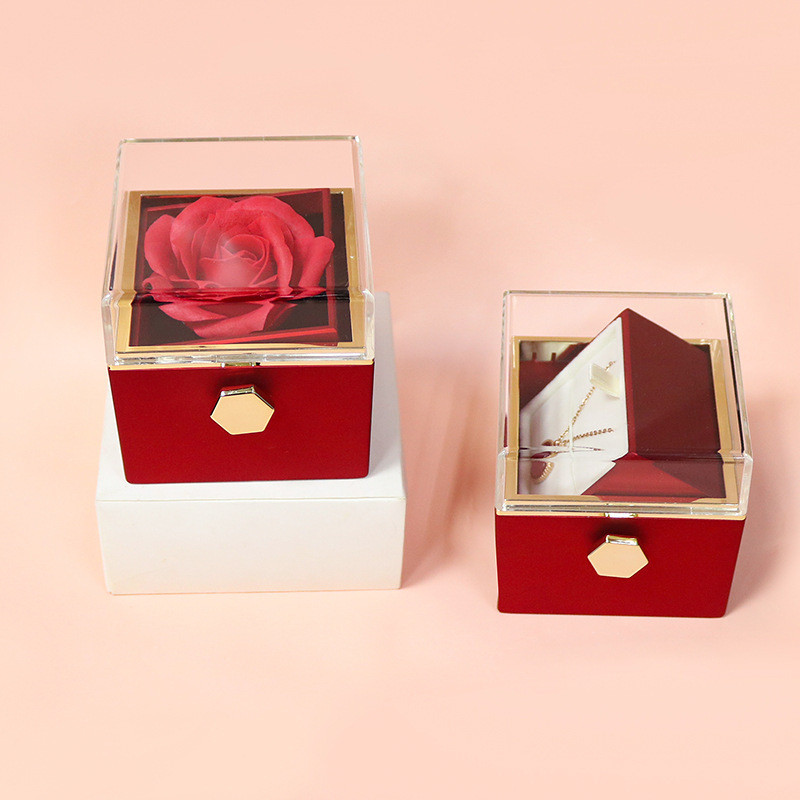 

Rotating Hidden Kotak Perhiasan Bunga Mawar Box Kalung Box Cincin Kotak Kalung Eternal Rose
