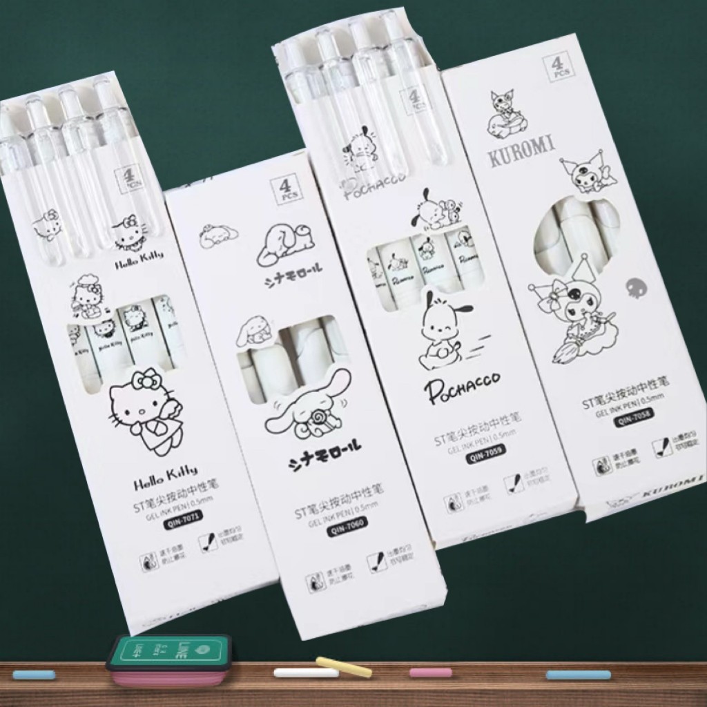 

Set Pena Kotak Isi 4pcs Estetik Tinta Hitam Pen Gel Motif Sanrio GoK-ST0586