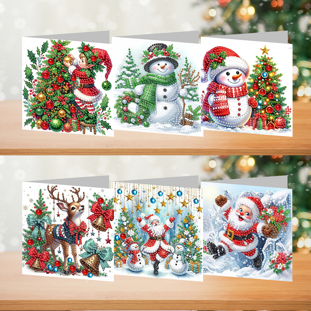 

6pcs Christmas Diamond Art Greeting Cards DIY 5D Rhinestone Embroidery Arts Cards Kits Handmade Diamond Embroidery Painting Kits