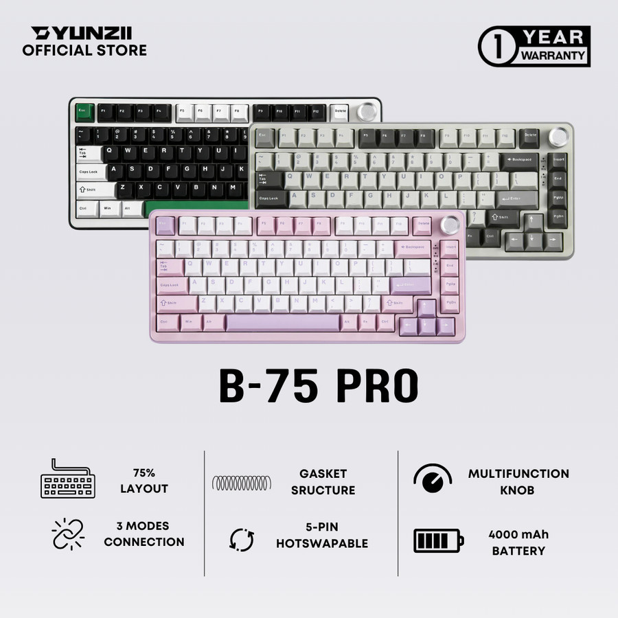Yunzii B75 B-75 Pro Wireless Mechanical Gaming Keyboard Hotswap Gasket Mount 3in1 Connection with Ro