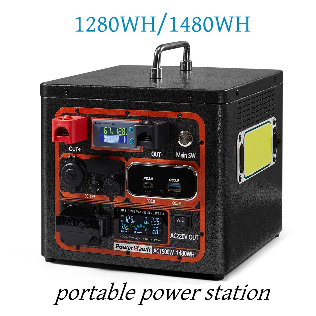 Portable Power Station 1280Wh/1480Wh Generator LiFePO4 Battery 1200W Outdoor Camping Charger Emergen