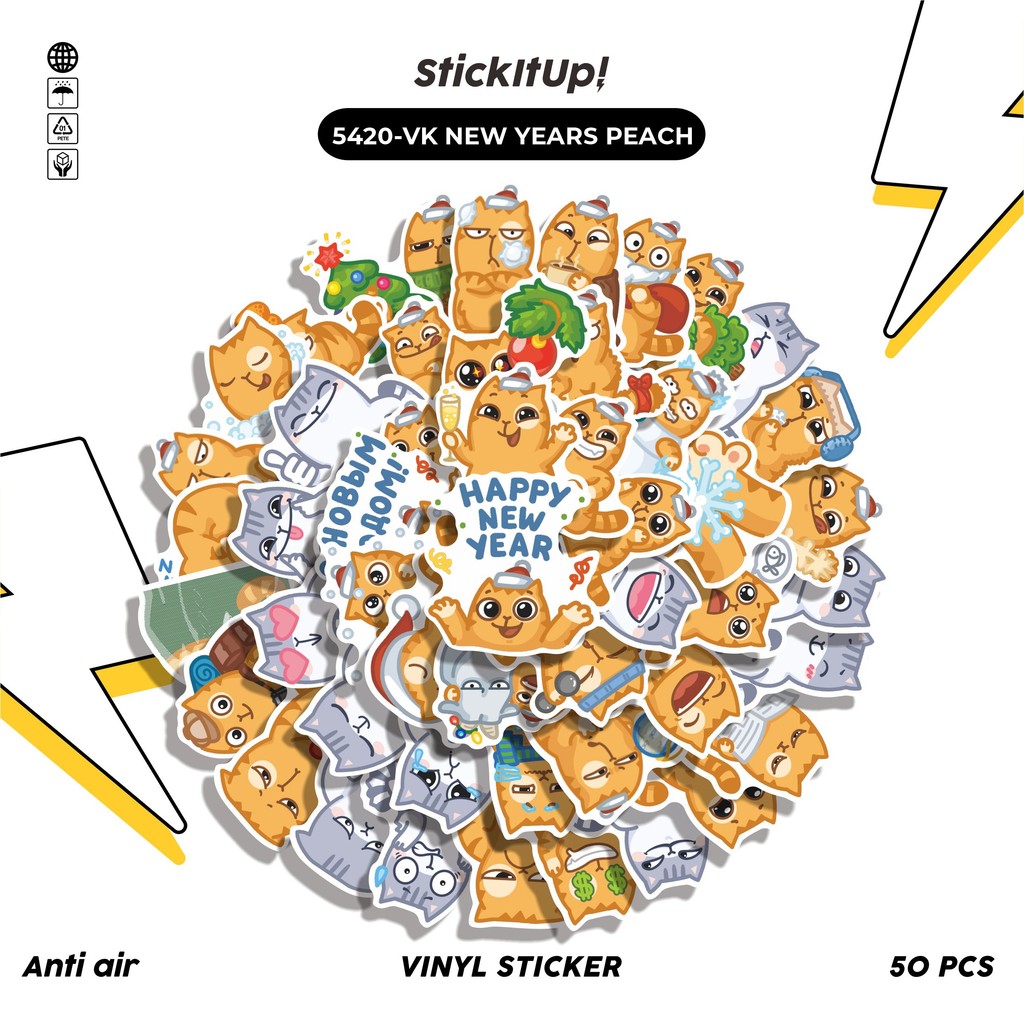 

COD✨ 50 Pcs Stiker VK NEW YEARS PEACH Lucu Anti Air Untuk Dekorasi Notebook Sepeda Skateboard Handphone DIY