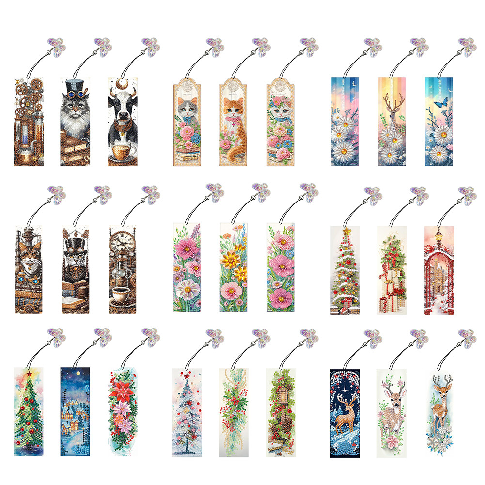 

3Pcs Special Shape Christmas Diamond Painting Bookmark Making Kit Diamond Art Bookmark with Pendant for Kids Adults Beginners