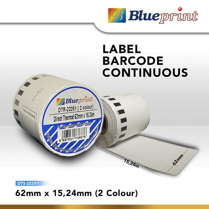 

Blueprint DTS22251 Label Stiker Barcode Brother Ukuran 62mm x 15.24m Continuous 2 Colour Sticker Roll Continous Color TSB