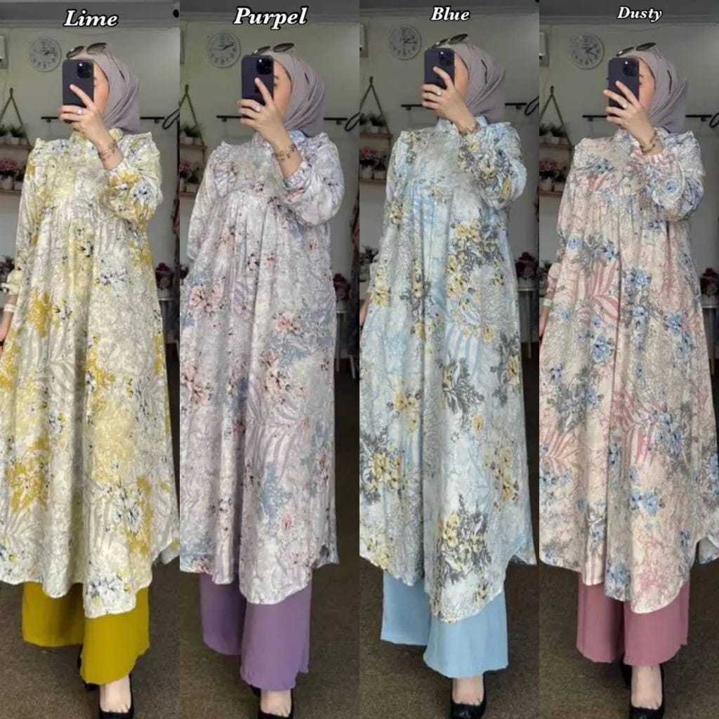 [NEW] REKOMENDASI - ONE SET TUNIK BUSUI RAYON DIAMOND MOTIF BUNGA SAKURA / SETELAN TUNIK BUSUI KEKIN
