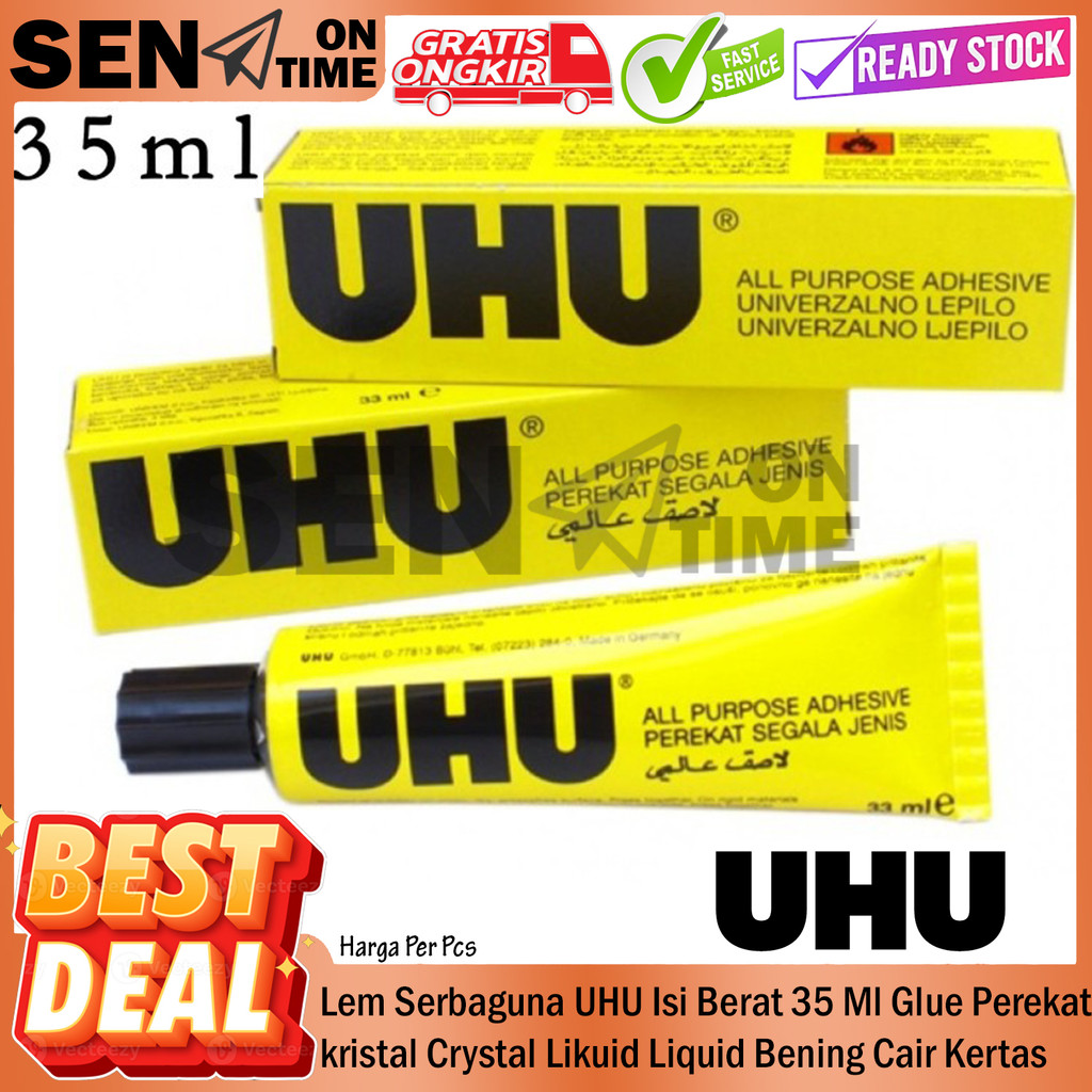 

Lem Serbaguna UHU Isi Berat 35 ML Glue Perekat kristal Crystal Likuid Liquid Bening Cair Kertas Sepatu Kayu Logam Kaca Keramik Kulit Karet Kain Karton Kertas Craft Berkualitas DIK PVC Strerofoam Sterofom HPL