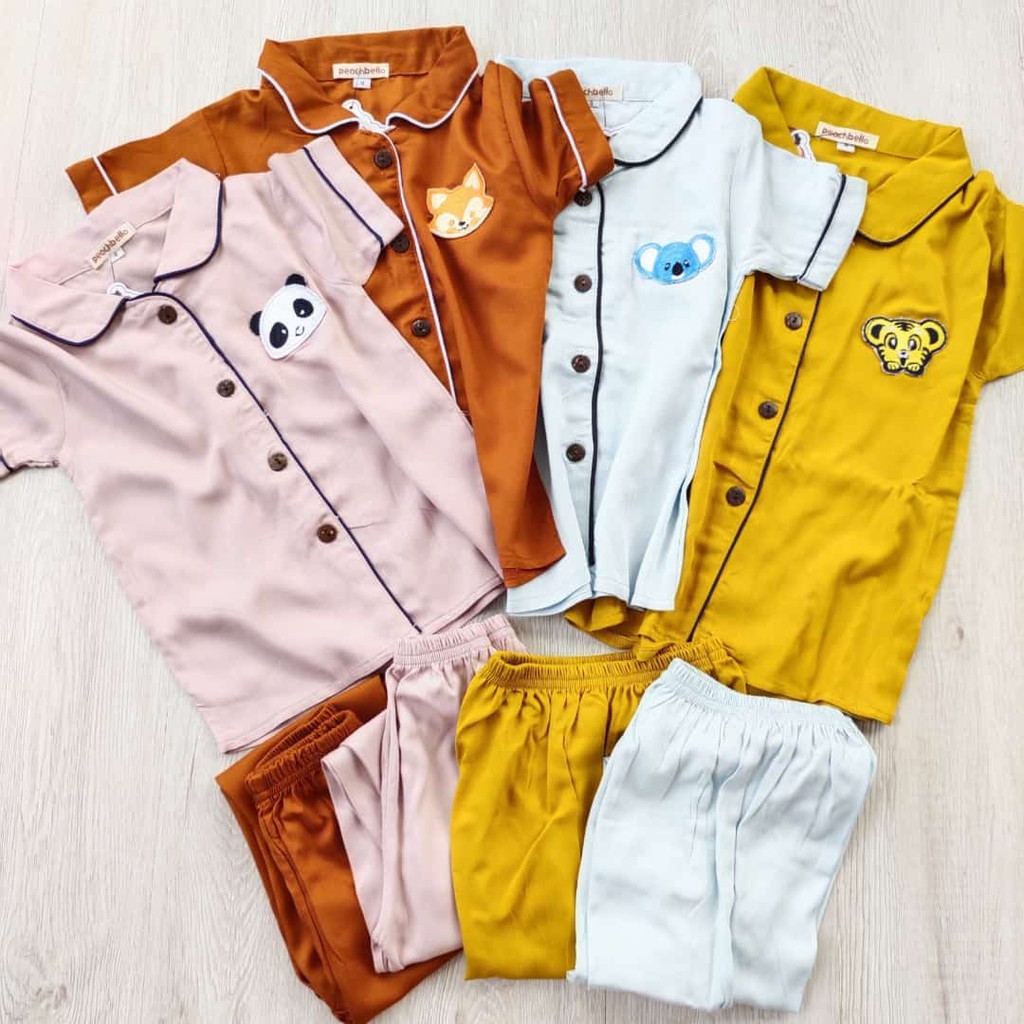MK57UI Peachbello Set Pajamas Anak Lengan Pendek Bahan Twill Usia 1-10th