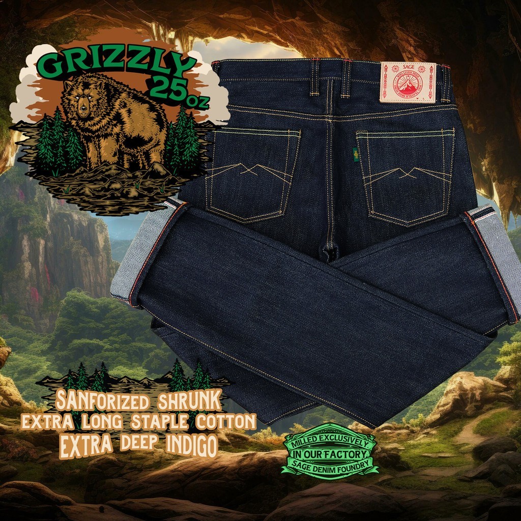 Grizzly 25oz Sanforized Deep Indigo Selvedge Denim