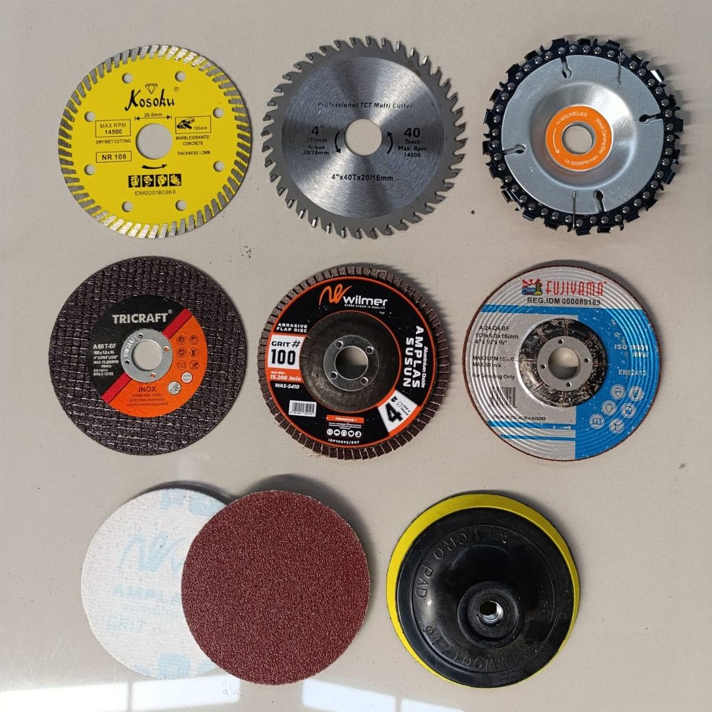 PAKET 17Pcs Mata Gerinda Pisau Potong Poles Amplas Besi Kayu Keramik 4" - Mata Pisau Gerinda Potong 