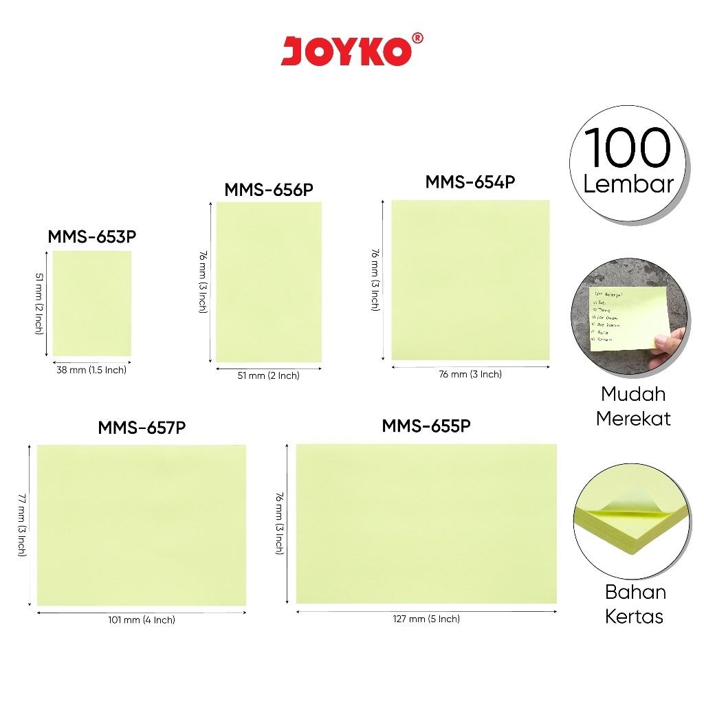 

Memo Stick Kertas Memo Tempel Sticky Note Joyko Kuning Pastel