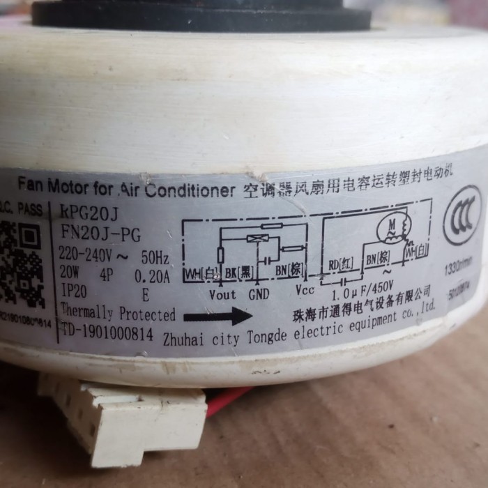 D90 Motor Fan Indoor AC Split RPG20J FN20J-PG 220-240W 50Hz 20W 4P 0.20A IP20 E Bekas Cabutan Origin