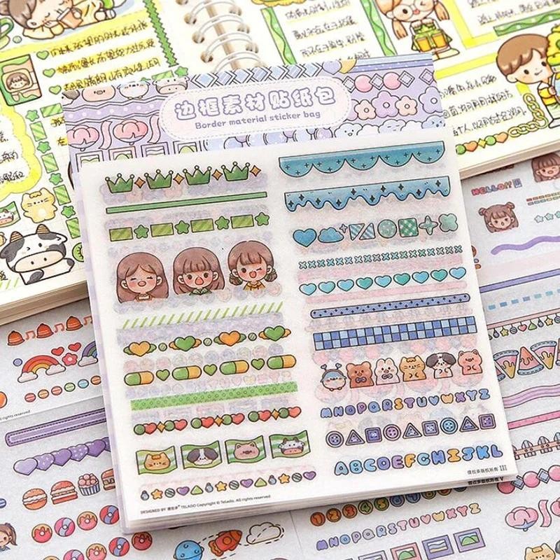

10 Sheets Cute Cartoon Border Stickers Kawaii Stationery DIY Scrapbooking Journal Planner Notebook Decorations Label Tag Sticker