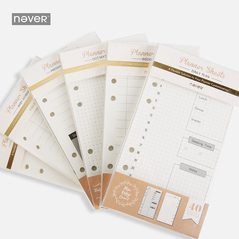 

NEVER Spiral Notebook Filler Papers A6 Planner Weekly Plan Grid Dot Line Insert Pages Diary Book Inner core 40 sheets Stationery