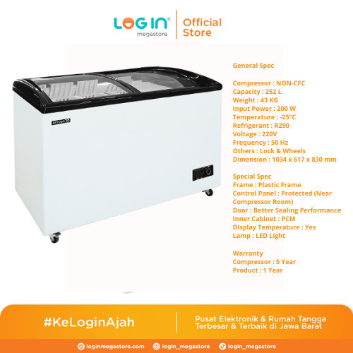 ARTUGO SLIDING GLASS FREEZER SH265P 252 Liter