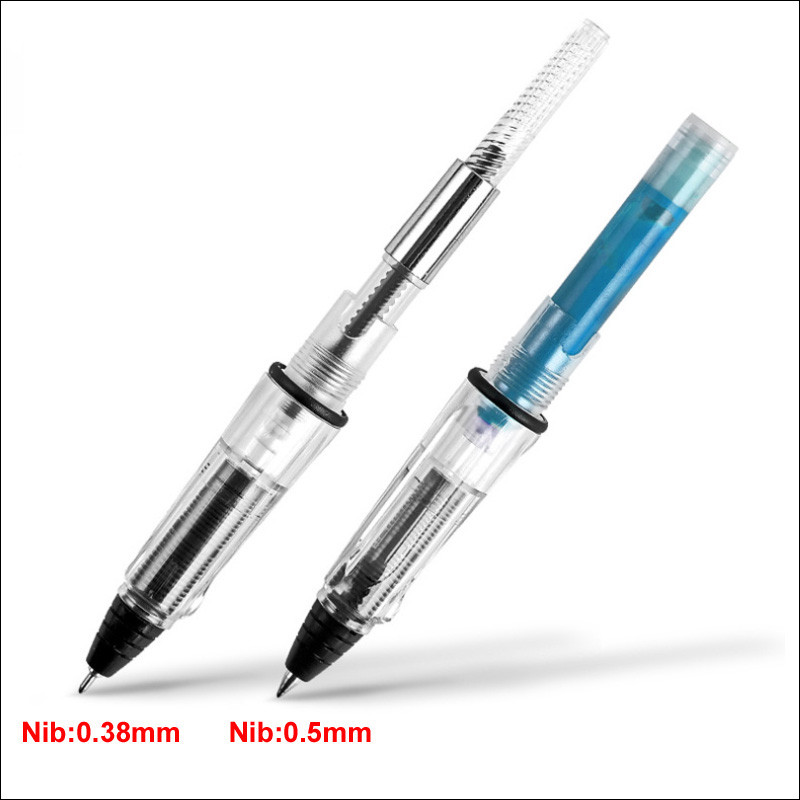 

2 pcs Piston Fountain Pen Type Gel Pen Transparent White Bullet 0.5/0.38mm Head School Calligraphy Needle Pen