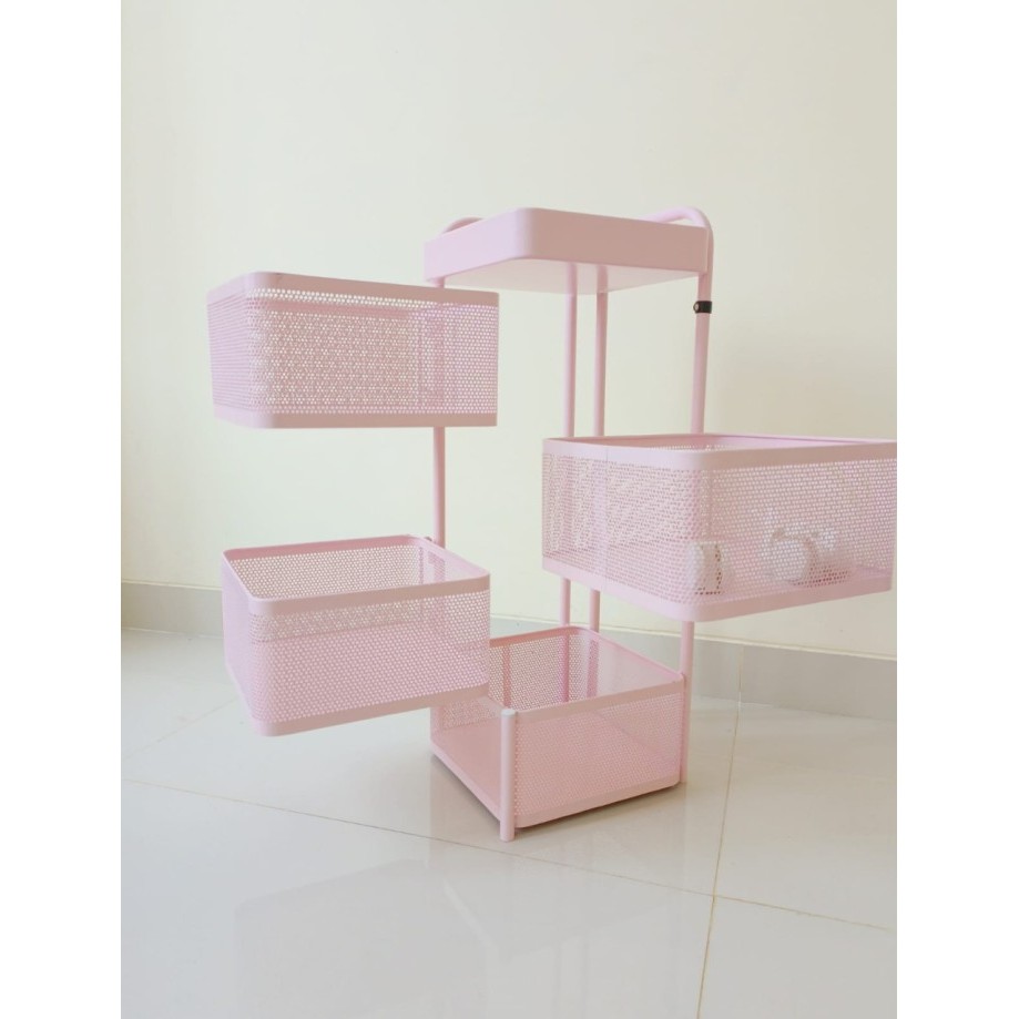 Rak Rotary Besi anti karat/ Rak Penyimpanan / Rak putar / Rak Dapur - pink, 4 layer