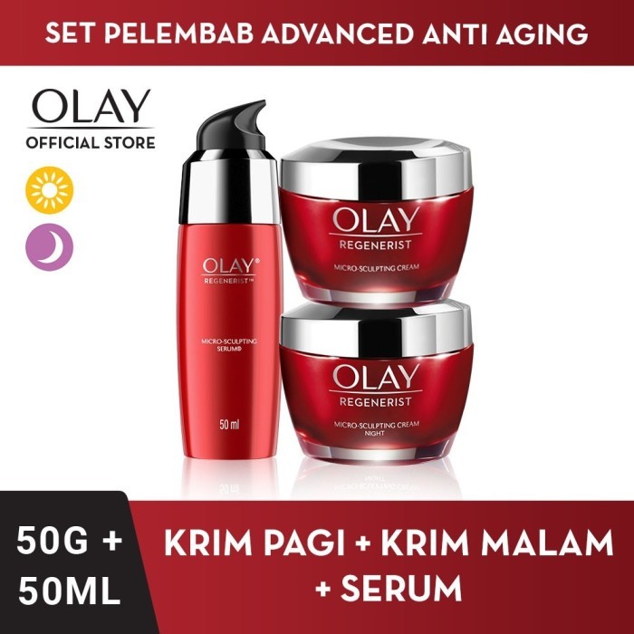 Olay Regenerist Perawatan Kulit Anti Aging: Serum, Krim Pagi + Malam