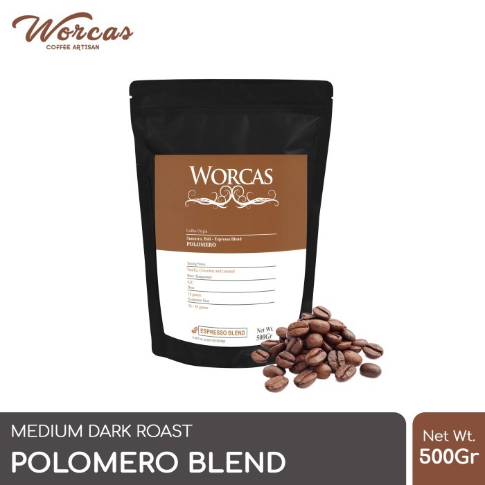 

TP Kopi Polomero Espresso Blend 500 Gram (Biji/Bubuk) | Worcas Coffee - KOPI BIJI