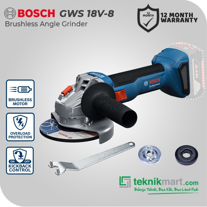 Bosch Brushless Angle Grinder / Gerinda Tangan Baterai 18V 100MM GWS 18V-8 (UNIT ONLY)