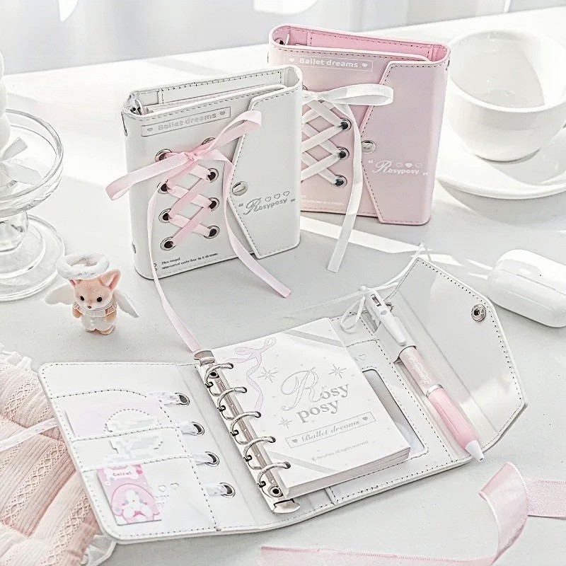 

Style Korea Kawaii M5 Notebook Ballet Pink Envelope PU Leather Notebook Planner Journal Agenda Book Gift School Stationery