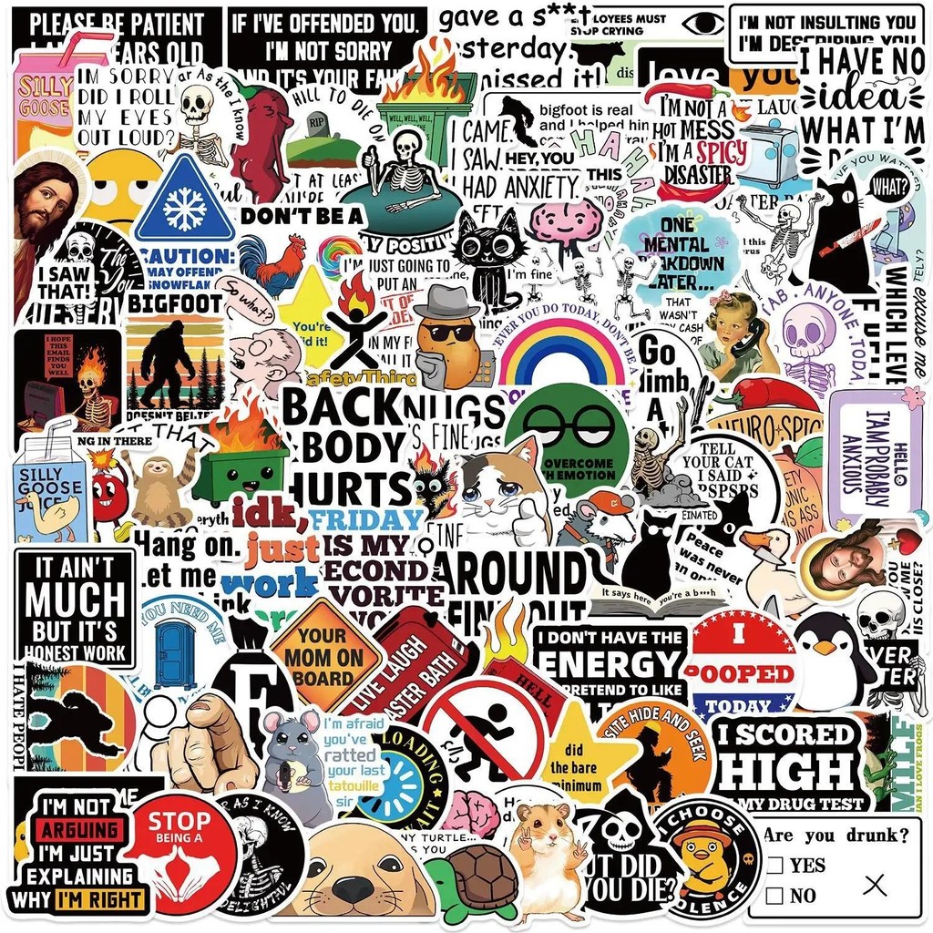 

50/100Pcs Funny Stickers for Adults Meme Water Bottles Stickers Pack Waterproof Stickers for Laptop Hard Hats Sarcastic Decals