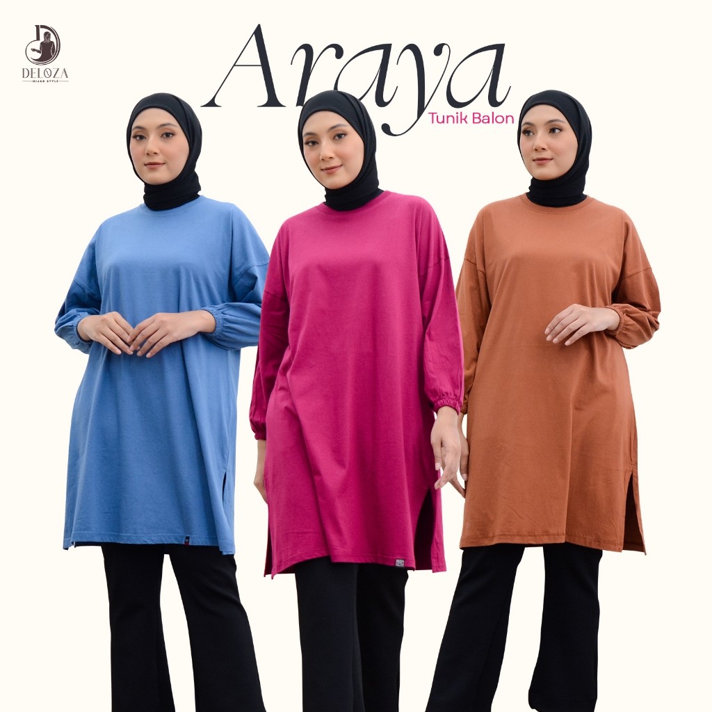 NANTARSHOP Araya Tunik Balon Oversize Lengan Balon Atasan Wanita Panjang Polos Midi Dress Jumbo Katu