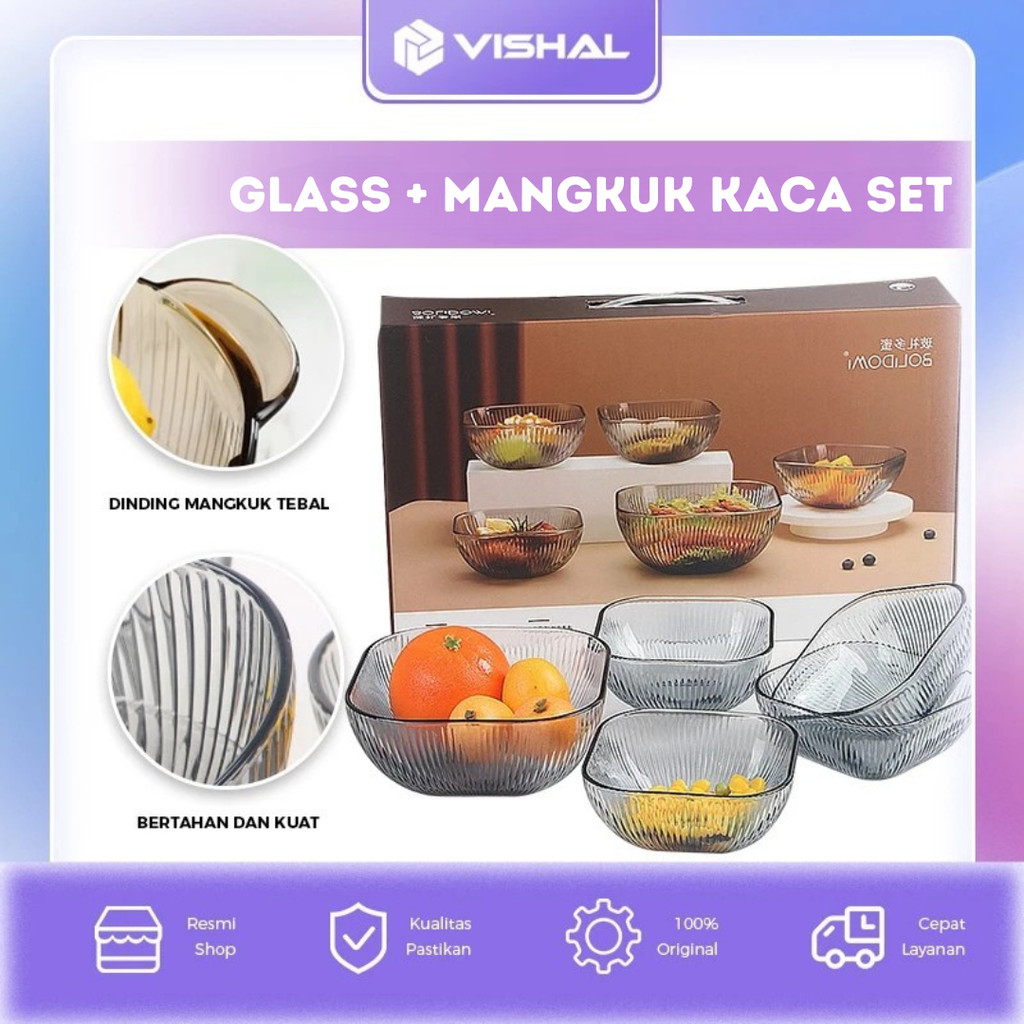 VISHAL GLASS + MANGKUK KACA BESAR 1 PCS MANGKUK SAJI MANGKUK PRASMANAN