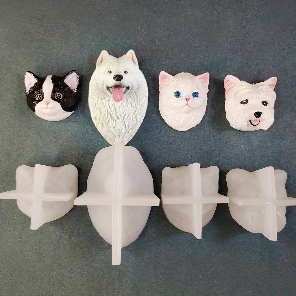 

Aroma Gypsum Car Air Outlet Decoration Silicone Mold Kitten Head Samoyesi Highland Dog Head Resin Mold Animal Design Candle Mold
